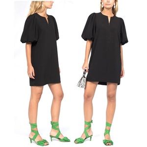 NEW Ganni Puff Sleeve Crepe Shift Dress size 38 Black